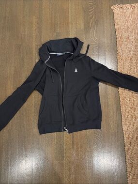 Psycho Bunny Black Hoodie with White Bunny Emblem
